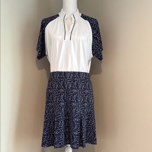 NEW | Sport Haley | "Wisp" Print Golf Shirt & Skort SET | Navy & White | XXL